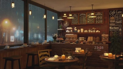 雨天温馨的咖啡馆