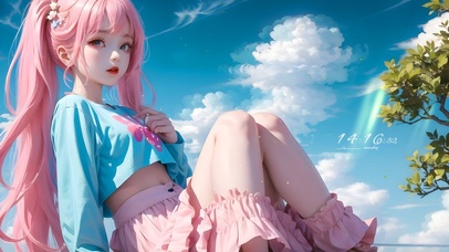 蓝天下可爱女孩