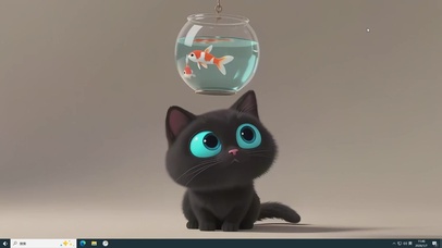可爱逗鱼小黑猫主题