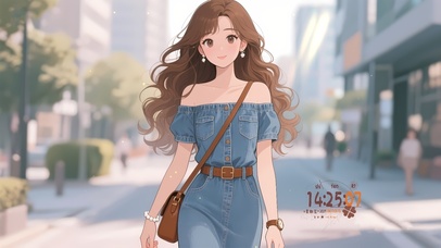 甜美长腿卷发美女