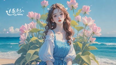 花漾壁纸|蓝裙少女
