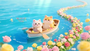 可爱花海猫咪