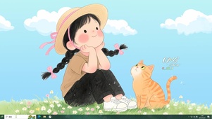 可爱少女和猫