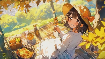 秋天里野炊的可爱少女