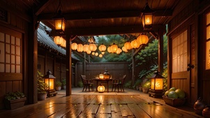 夜色渐深的古风小院