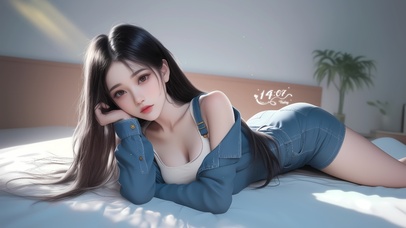 牛仔背带裙女孩