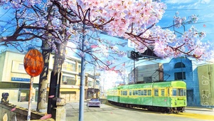 樱花树的转角街道
