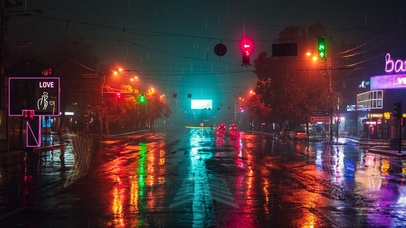 4K炫酷赛博朋克雨夜