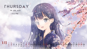 樱花下的穿着紫色衣服的紫发少女