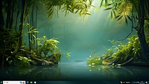 阳光湖水竹林
