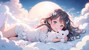 4k云朵上的女孩