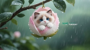 雨天花朵里猫咪