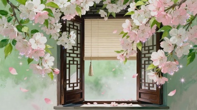 春日里繁花簇拥的窗景