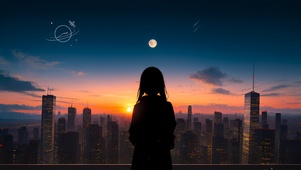 午后夕阳城市少女