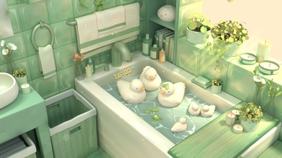 4K唯美治愈浴室小鸭子