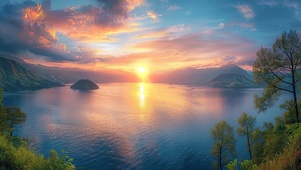 黄昏高山湖泊