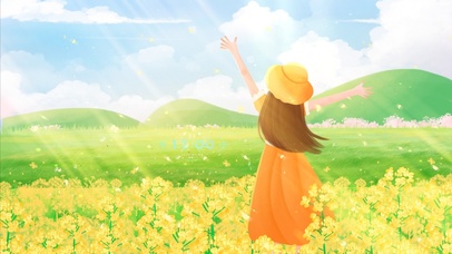 春天女孩去油菜花田踏青