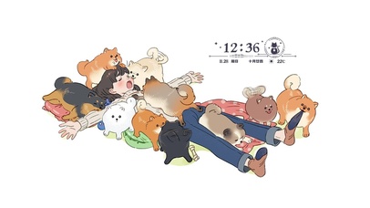 可爱女孩和狗狗们