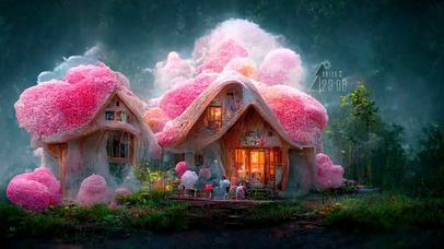 唯美梦幻仙境雨天棉花糖小屋