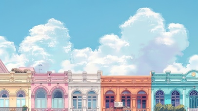 夏日里的彩色骑楼