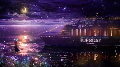 4k 夜空下紫色的海