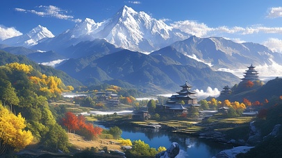 雪山下的古建筑