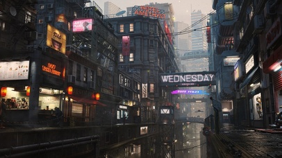 赛博朋克雨天城市