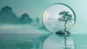 古墨山水屏风