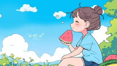 夏日吃瓜小女孩