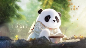 可爱看书的国风熊猫