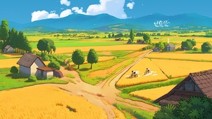 白云下金色麦田