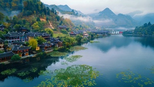 烟雨江南湖畔