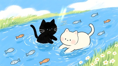 水中嬉戏捕鱼猫