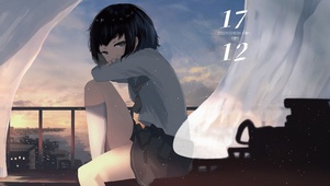 窗台前的少女