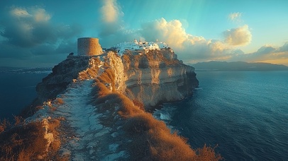 海岛悬崖上的孤独小屋