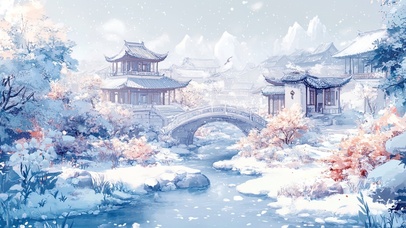 冬雪下的古镇风景