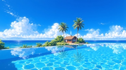 4k蓝色海洋小岛