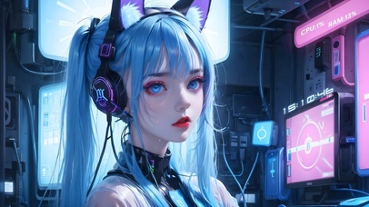 4k蓝发电竞女孩