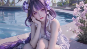 泳池边吊带裙女孩
