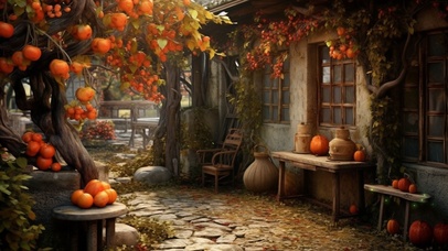 秋天硕果累累的后院