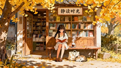 书店门口的女孩和猫咪