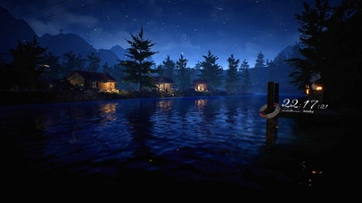 4k 治愈夜晚星空湖边人家