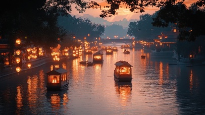 江南水乡的古韵夜景