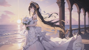 海边握花美少女