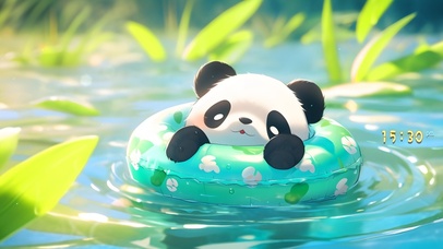 可爱治愈湖水熊猫