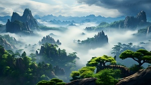 云雾阳光森林