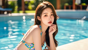 泳池边女孩