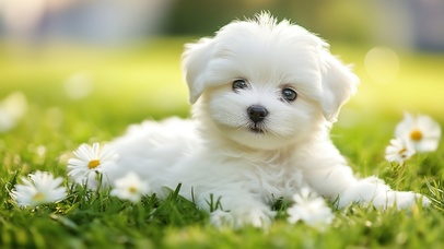 治愈可爱小白狗绿色护眼草地