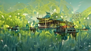 唯美治愈森林小屋湖泊