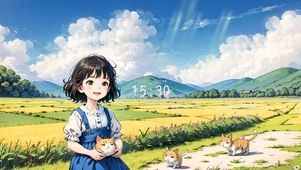 4k田野女孩和猫